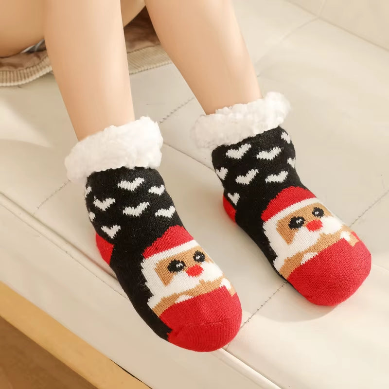 Children'S Socks for Newborns Girls Boys Baby Anti-Slip Child plus Thick Terry Warm Winter Cute Christmas Socks for Kids 0-6Y