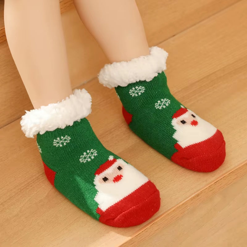 Children'S Socks for Newborns Girls Boys Baby Anti-Slip Child plus Thick Terry Warm Winter Cute Christmas Socks for Kids 0-6Y