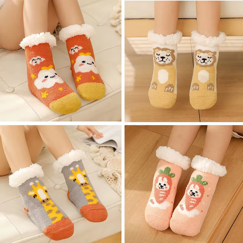 Children'S Socks for Newborns Girls Boys Baby Anti-Slip Child plus Thick Terry Warm Winter Cute Christmas Socks for Kids 0-6Y