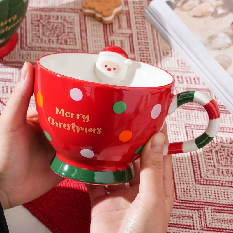 500ML Santa Claus Coffee Cup Cartoon Ceramic Table Top Mug Beautifully Embossed Breakfast Oat Drink Milk Mug Christmas Gift New