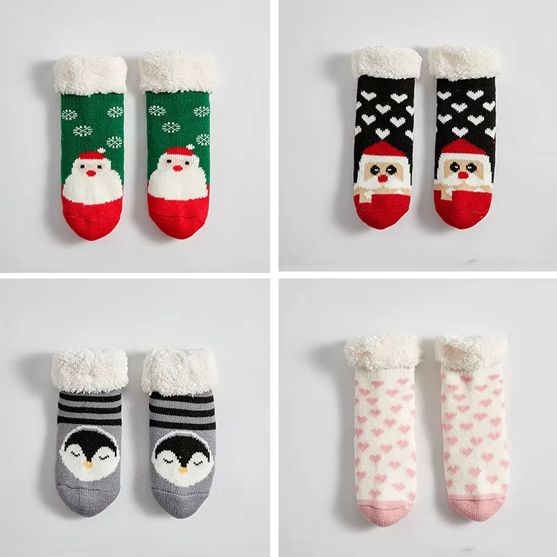 Children'S Socks for Newborns Girls Boys Baby Anti-Slip Child plus Thick Terry Warm Winter Cute Christmas Socks for Kids 0-6Y