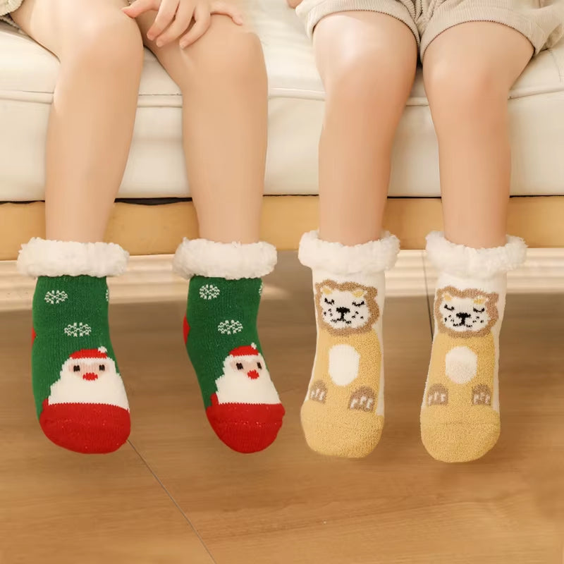 Children'S Socks for Newborns Girls Boys Baby Anti-Slip Child plus Thick Terry Warm Winter Cute Christmas Socks for Kids 0-6Y