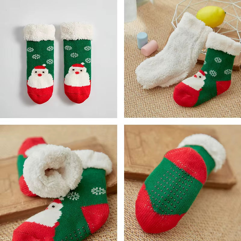 Children'S Socks for Newborns Girls Boys Baby Anti-Slip Child plus Thick Terry Warm Winter Cute Christmas Socks for Kids 0-6Y