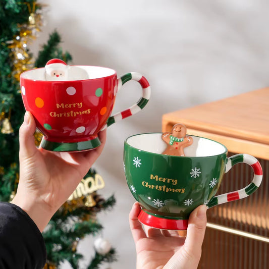 500ML Santa Claus Coffee Cup Cartoon Ceramic Table Top Mug Beautifully Embossed Breakfast Oat Drink Milk Mug Christmas Gift New