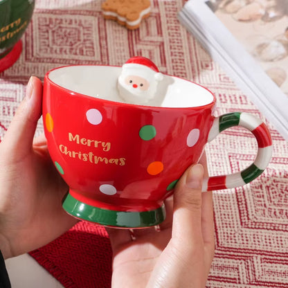 500ML Santa Claus Coffee Cup Cartoon Ceramic Table Top Mug Beautifully Embossed Breakfast Oat Drink Milk Mug Christmas Gift New