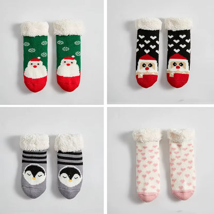 Children'S Socks for Newborns Girls Boys Baby Anti-Slip Child plus Thick Terry Warm Winter Cute Christmas Socks for Kids 0-6Y