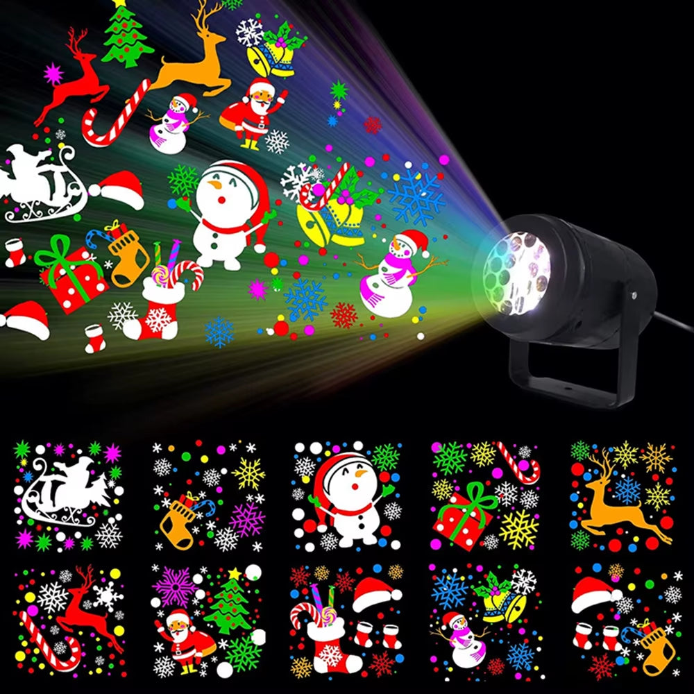 Christmas LED Snowflake Projector Light 16 Patterns Rotating Xmas Pattern USB Power Stage Light for Xmas Wedding Party Decor