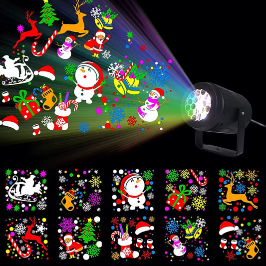 Christmas LED Snowflake Projector Light 16 Patterns Rotating Xmas Pattern USB Power Stage Light for Xmas Wedding Party Decor