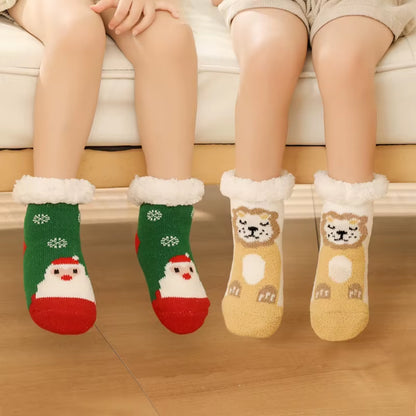 Children'S Socks for Newborns Girls Boys Baby Anti-Slip Child plus Thick Terry Warm Winter Cute Christmas Socks for Kids 0-6Y